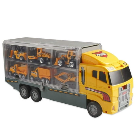 11 Mini vehicles In 1 Construction Truck Vehicle Car Toy Set / Helicopter, Wheel Loader, Dump Truck, Bulldozer, Excavator, Mixer, Backhoe, Road Roller,