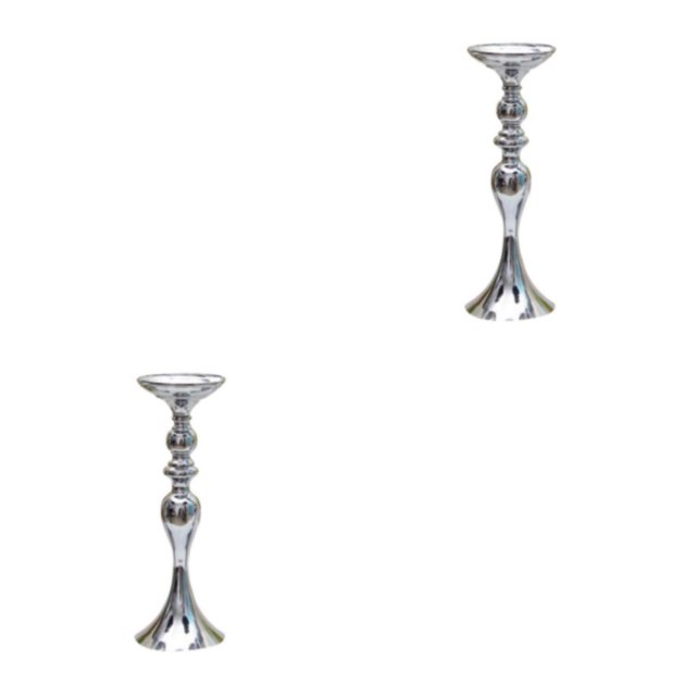 Guardoinrt Modern Metal Candle Tea Light Holder with Long Stand Decorative Flower Vase Silver M 2Set