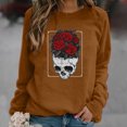 thumbnail image 2 of Mujeres Casual Manga Completa Cuello Redondo Tops Camisas Sueltas Blusa Jersey Estampado Sudadera Pompotops FGAJ18576, 2 of 5