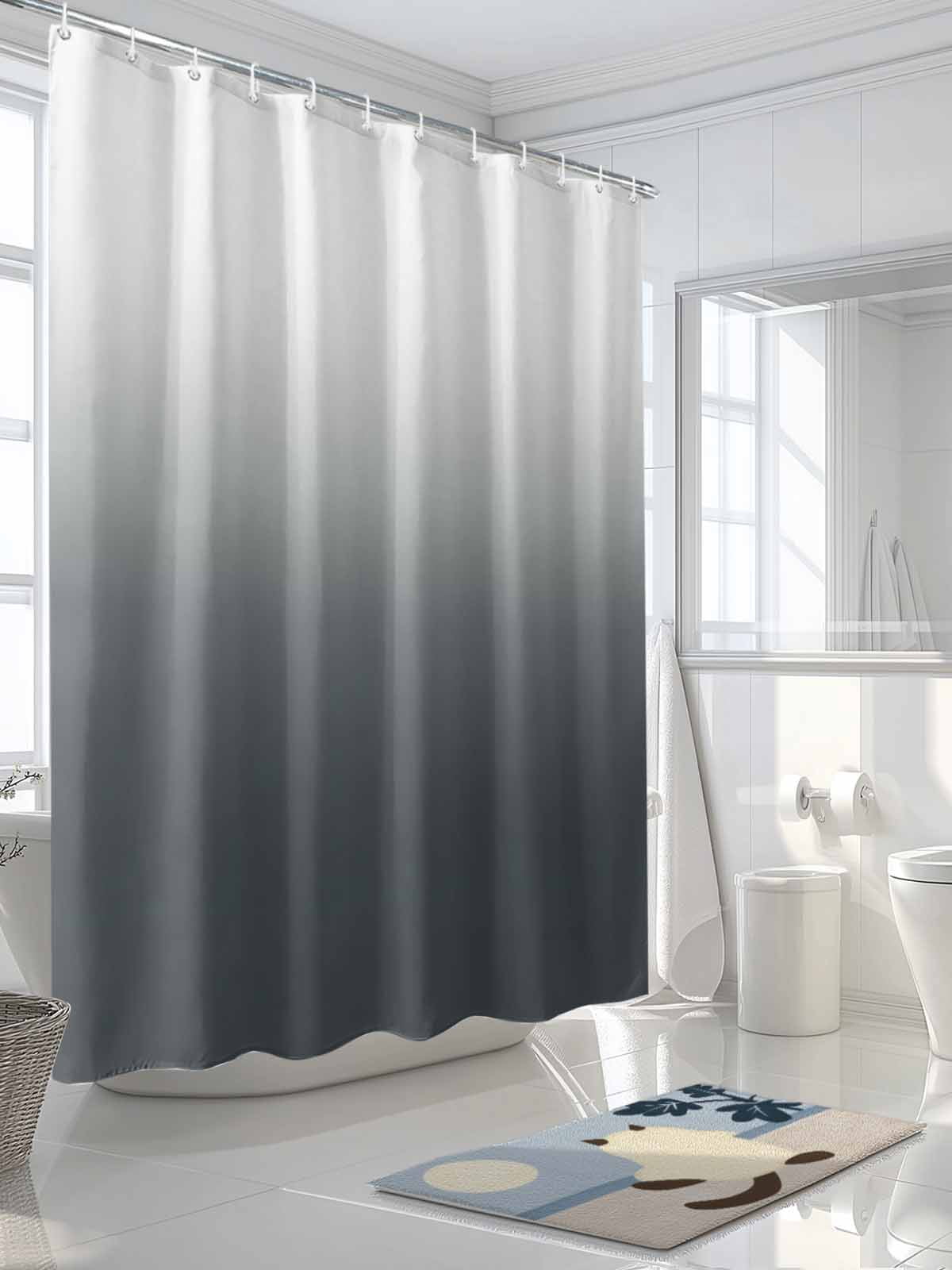 Boanket Polyester Fabric Grey Ombre Shower Curtain, Farmhouse Gradient Modern Abstract Art Waterproof Bathtub Curtain Bathroom Decor Set with Hooks 72 x 72 Inches,