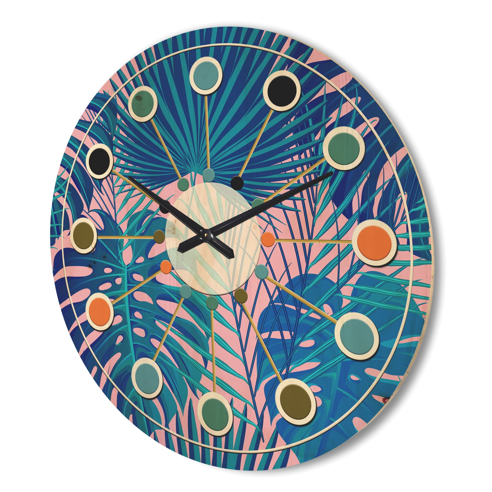 Designart 'Floral Retro Pattern XV' Mid-Century Modern Wood Wall Clock