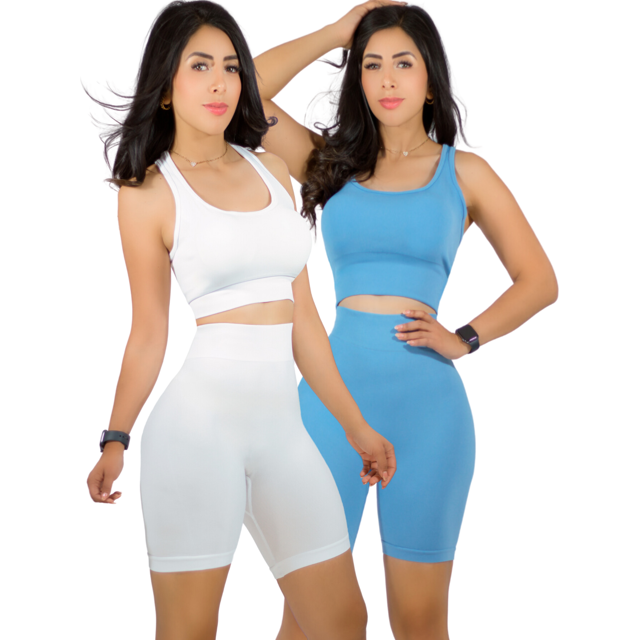 Set De 2 Conjunto Deportiva Mujer Short Y Blusa Stretch Fit Push Up UNITALLA