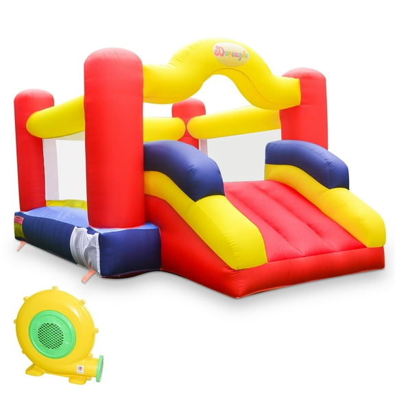 Dvreugde Inflatable Bounce House, Red/Yellow/Blue, with Blower & Slide, 12x9x6.1 ft, for Kids
