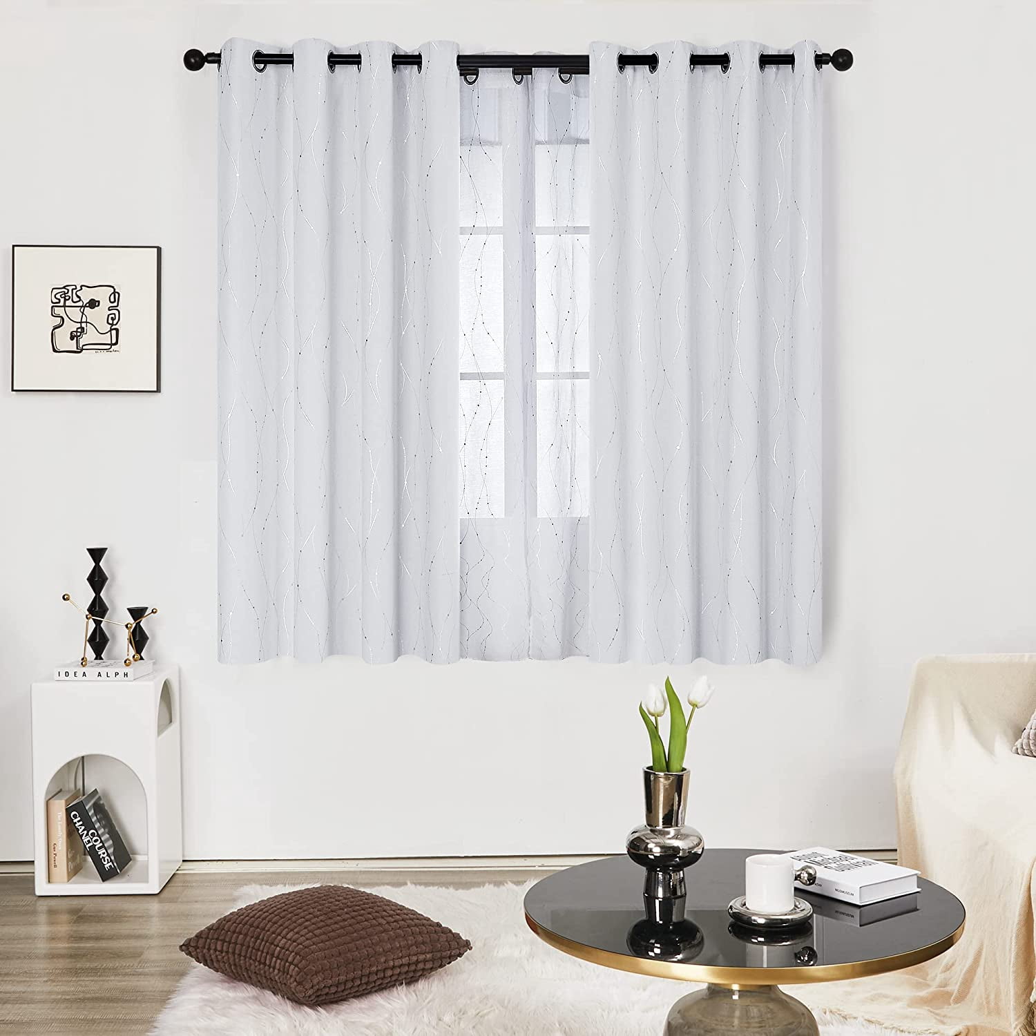 Bailu Bedroom Blackout White Curtains, 63 Panel Curtains, 1 Panel - Cute Curtains, Polka Dot Design (52 x 63 inches, Off-White, 1 Panel)