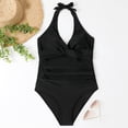 thumbnail image 5 of JIKNTTR Women Front Cross Cutout One Piece Swimsuit Swimwears Tummy Control Bathing Suit Ruched Swimwears One Piece Vintage Retro Swimsuit, 5 of 6