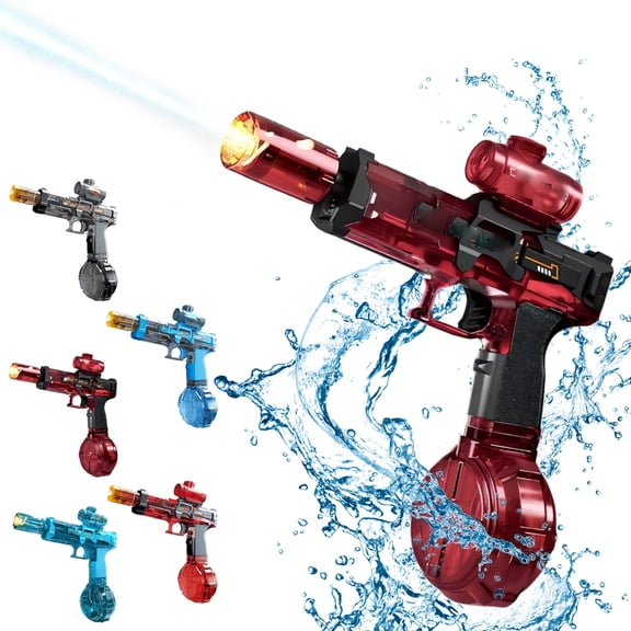Transparent Electric Water Blaster with Light-Up Muzzle, High-Power Automatic Water Gun with Detachable Drum Magazine & Rechargeable Battery for Pool, Beach & Outdoor Activities,A