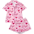 thumbnail image 6 of Women's Valentine's Day Pajama Set Cute Bow Print Short Sleeve Button-Down Top with Pocket Shorts Pjs Comfy Sleepwear, 6 of 6