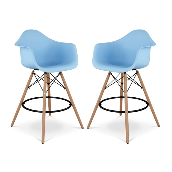 Aron Living Pyramid 28" Plastic Counter Stools with Arms in Blue (Set of 2)