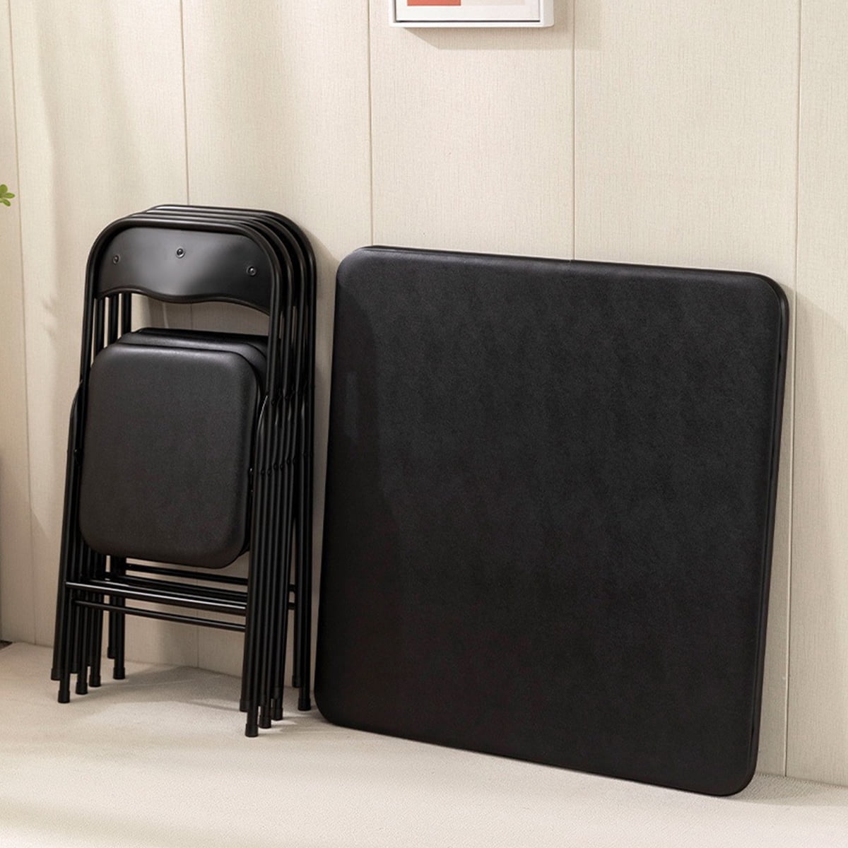 Homy Casa 34" Folding Card Table, Square Portable Game Night Dining Table for Camping, Black