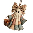 thumbnail image 2 of Halloween Patchwork Ghost Front Door Hanger Wreath, Vintage Halloween Deco with LED, Rustic Farmhouse Halloween Ghost Hanging Decor, Front Door & Porch Wall Decoration for Indoor Outdoor Display, 2 of 5