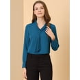 thumbnail image 3 of Blusa Elegante De Oficina De Trabajo Para Mujer, Camisa Plisada Con Cuello De Lazo Y Manga Larga Azul eléctrico L, 3 of 6