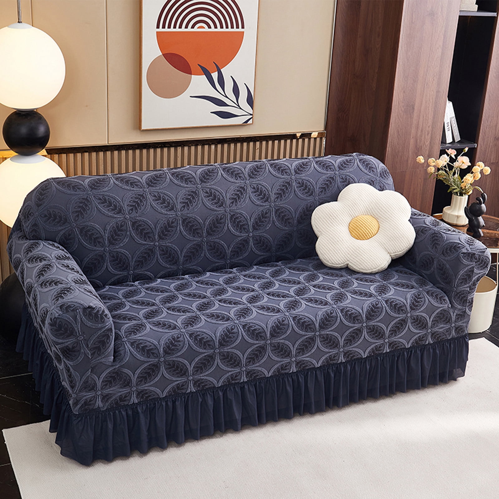 ANMINY Stretch Sofa Slipcover Cushion Couch Cover with Skirt Pet Friendly Durable Washable Stretchable 1-Seater (35"-55")