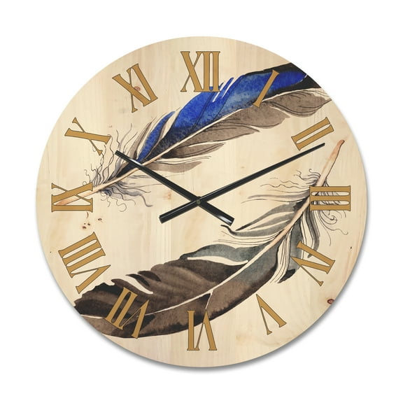 Designart 'Colourful Boho Art Feathers III' Bohemian & Eclectic Wood Wall Clock