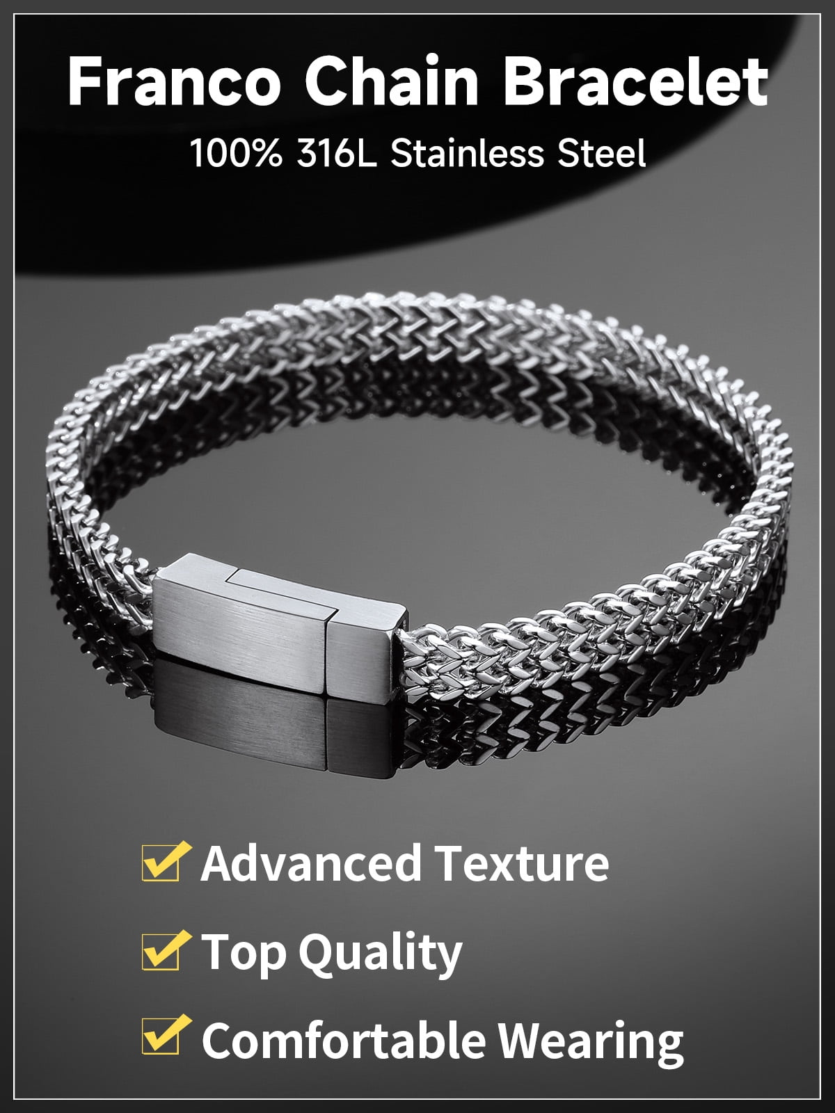 ChainsHouse Men's Stainless Steel Chain Bracelets, 6mm Wide Franco Cuban Bracelet Father's Day Birthday Jewelry Gifts for Husband Father Son Boyfriend, 9.0inch