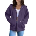 thumbnail image 6 of Women's Zip Up Y2K Hoodies Fall Fashion Long Sleeve Hooded Fleece Sweatshirts Casual Jacket Fall Winter Clothes Purple 3XL, 6 of 6