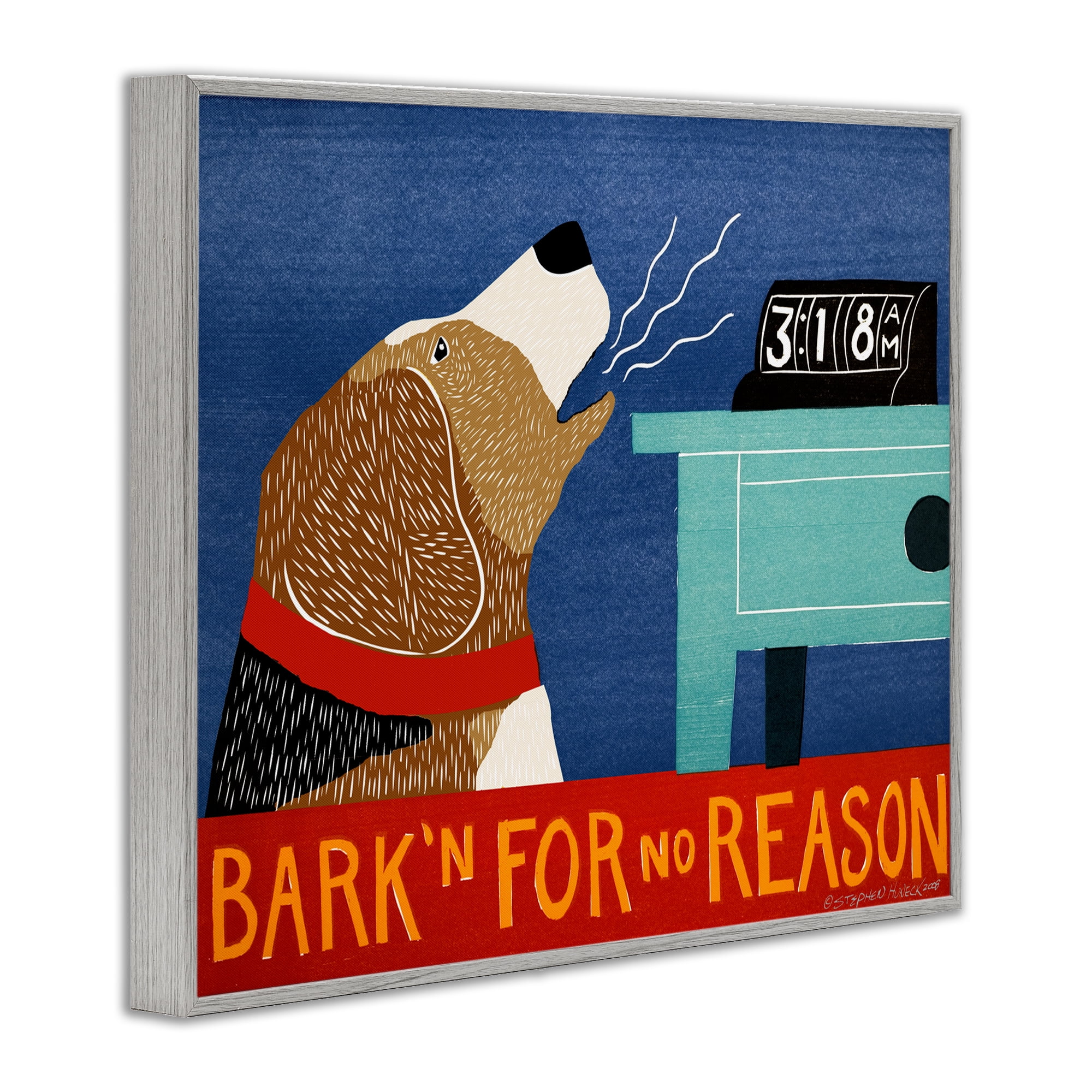 Bark'n For No Reason Gray Framed Giclee Art, design by Stephen Huneck