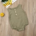 thumbnail image 4 of Franhais Newborn Baby Girls Boys Sleeveless Romper Solid Color Button Jumpsuit Summer Outfits, 4 of 7