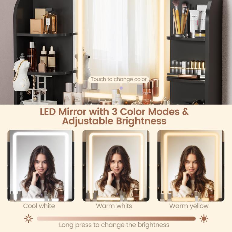 Lacoo Vanity Set with Mirror, Makeup Vanity with LED Light, Storage Drawers & Shelves, Vanity Desk for Bedroom Dressing Room, Black