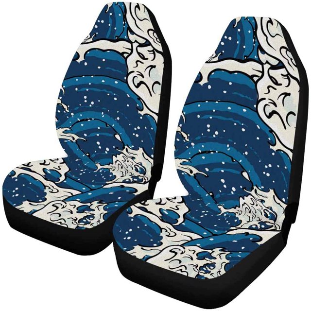 ABPHQTO Juego de 2 fundas para asientos de coche arte japonés Ocean Wave Universal Auto asientos delanteros Protector apto para coche, SUV sedán, camión