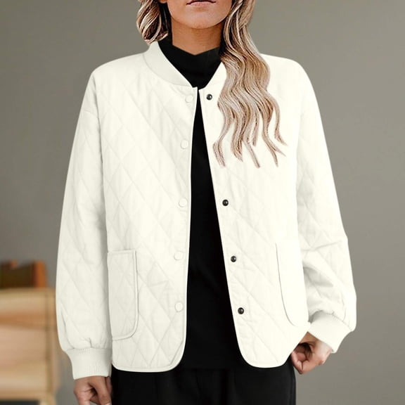 ClodeEU Women's Vintage Zip Up Sweatshirts With Pockets,Snap Button Up Loose Quilted Jacket Beige,Womens Plus XL