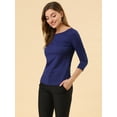 thumbnail image 4 of Blusa Estampado De Pata De Gallo Manga 3/4 Cuello Del Barco Oficina Trabajo Para Mujer Azul Profundo XL, 4 of 6