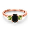 thumbnail image 3 of Gem Stone King 18K Rose Gold Plated Silver Black Onyx and Green Peridot Engagement Ring for Women | 1.11 Cttw | Oval 7X5MM | Gemstone December Birthstone | Size 9, 3 of 6
