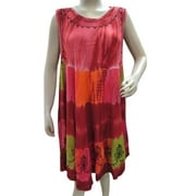 Mogul Bohemian Beach Dress Pink Tie Dye Embroidered Hippie Summer Tank Dress