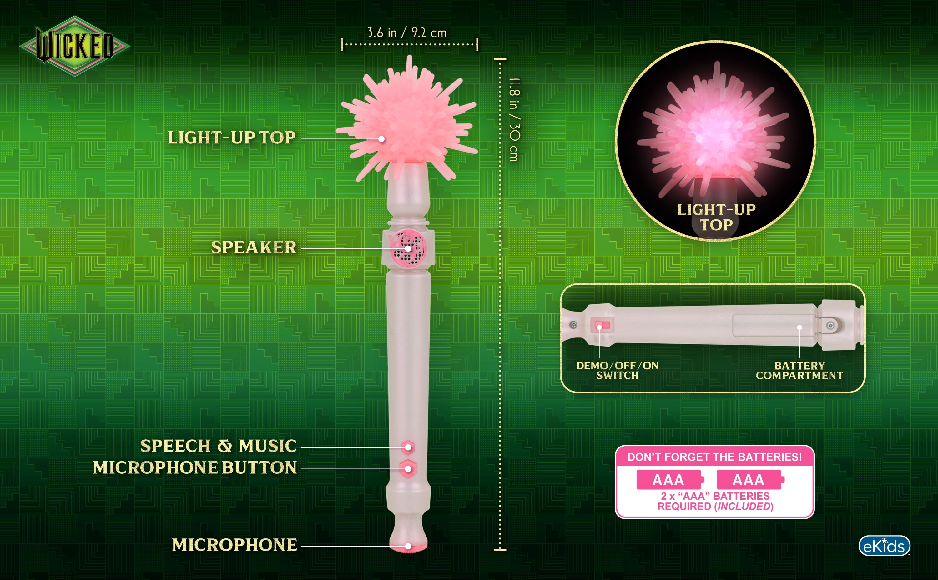 Wicked Microphone Magic Waving Wand, Sing Along Karaoke - Lights & Music, Children Ages 3+