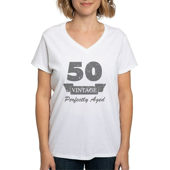 CafePress - 50Th Birthday Vintage Women's V Neck T Shirt - Womens Cotton V-Neck T-shirt