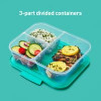 Sistema Nest It Meal Prep Food Storage Containers with Lids, 3 Compartments, 8 Cups, 5 Pack, Teal