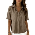 thumbnail image 5 of Nestiefly Women’s Cotton Linen Polo Shirt Casual Short Sleeve Summer Top Thin Short Sleeve Button Down Shirts Blouses 2026 Khaki L, 5 of 7