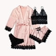 thumbnail image 5 of Conjunto de pijama de encaje de cuatro piezas para mujer, traje de tirantes, lencería sexy para mujer, bata de seda para dormir, encaje, 5 of 5