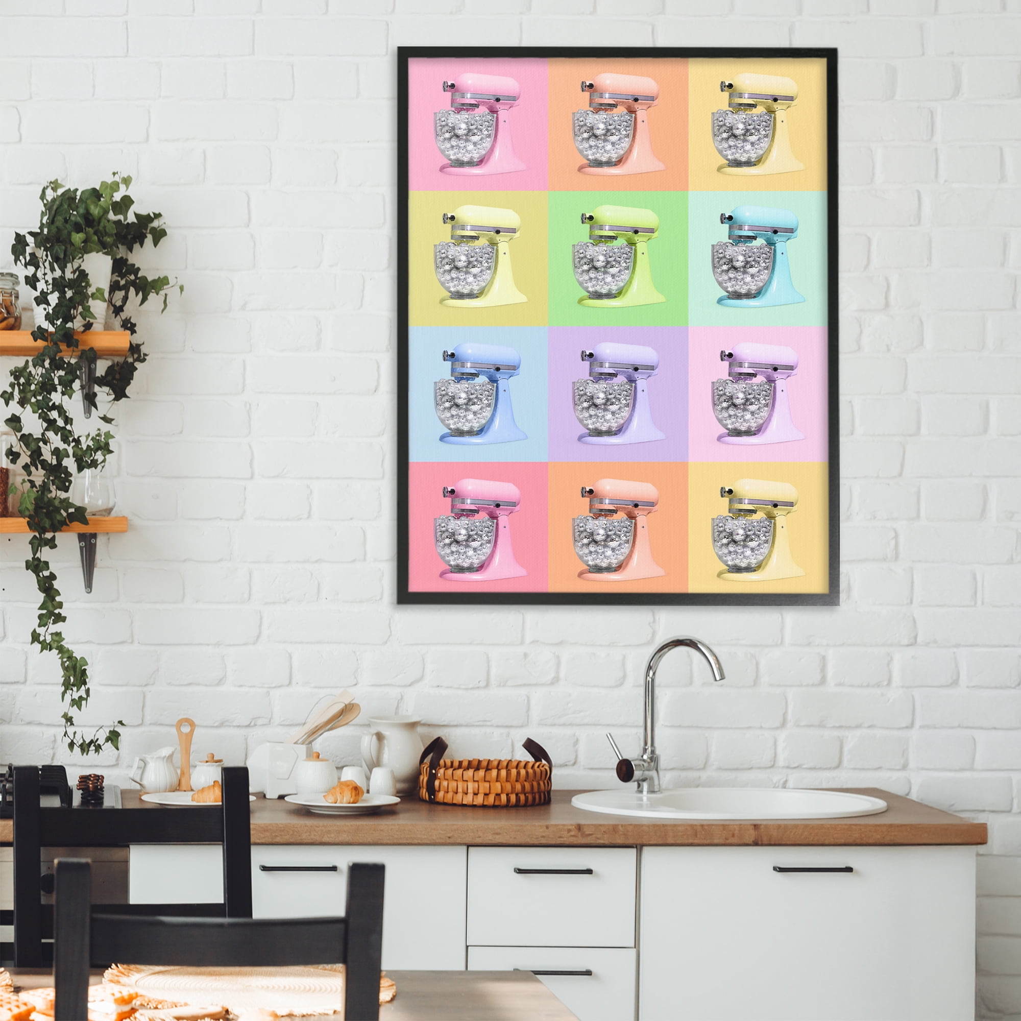 Stupell Industries Disco Ball Kitchen Mixer Collage Black Framed Giclee Art, design by LISH Creative