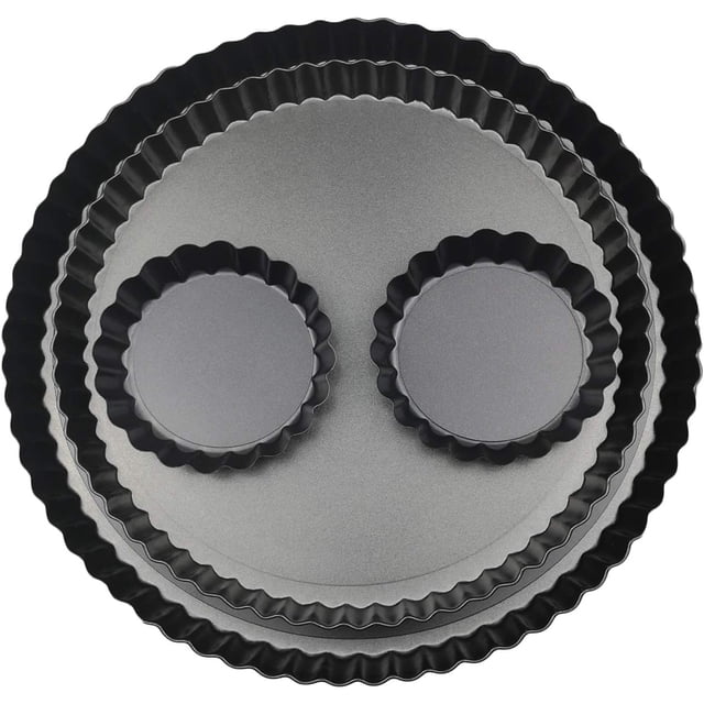 11 & 9 Inch Round Tart Pans with 2Pcs 4'' Mini Pans. Removable Bottom, Non-Stick Coating, Rugged Carbon Steel for Tart Quiche Pie Making. Gift for Christmas Thanksgiving Party Festival Family