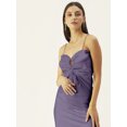 thumbnail image 4 of DressBerry Women's Solid Satin Calf Length Dress Spaghetti Straps Shoulders Sleeveless High Rise Sweetheart Keyhole Neck Front Strings Single Side Slit, 4 of 8
