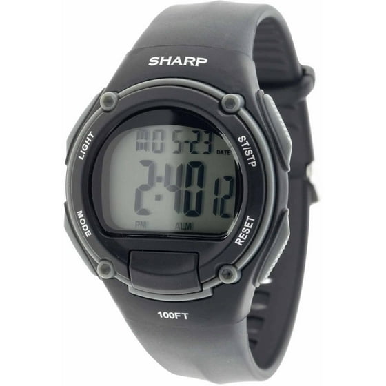 Sharp Men's Black Digital Watch with 100' Water Resistance, El