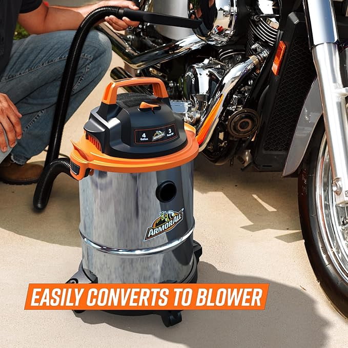 Armor All VO408S 0901 4 Gallon, 3 PHP, Wet/Dry Vacuum Cleaner, Orange with Accessories Included