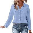 thumbnail image 6 of Outfmvch Linen Shirt Rolled Cuffed Long Sleeve Blouse Gauze Blouses for Women 3/4 Roll Up V Neck Sleeve Linen Shirts for Women Fall Work Light Blue XL, 6 of 9