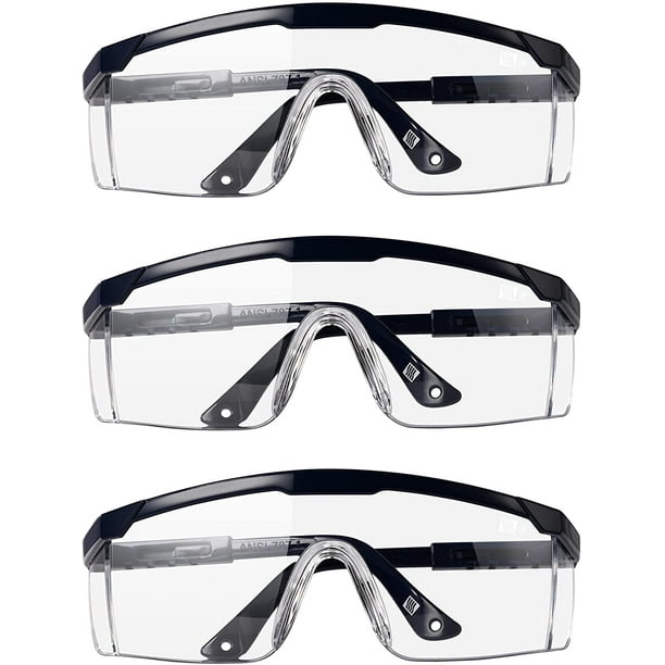 LANON 3 Pack Anti Fog Safety Goggles with Adjustable Temples, Scratch  Resistant Safety Glasses for Men Women, Side Protection-- 