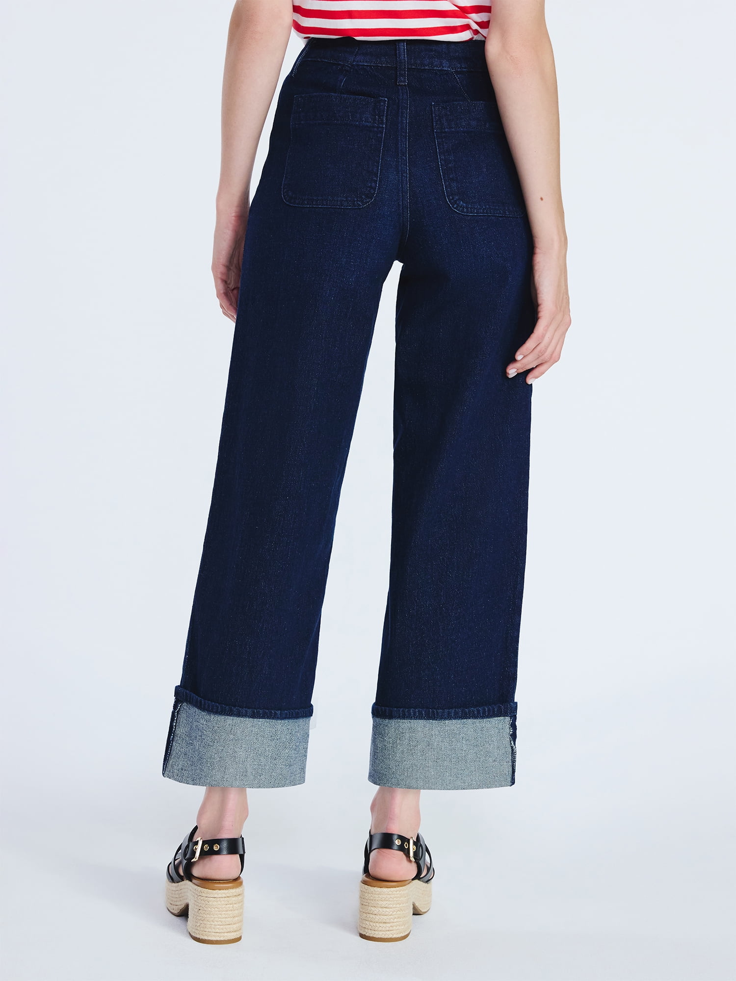 Free Assembly Women’s High Rise Cuffed Jean Pants with Patch Pockets, 30" Inseam, Sizes 0-28W