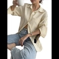 thumbnail image 2 of Camisas de Mujer con Botones, Camisas Formales A Rayas, Mangas Largas, Solapas, Camisas de Oficina, Blusas Caqui M, 2 of 8