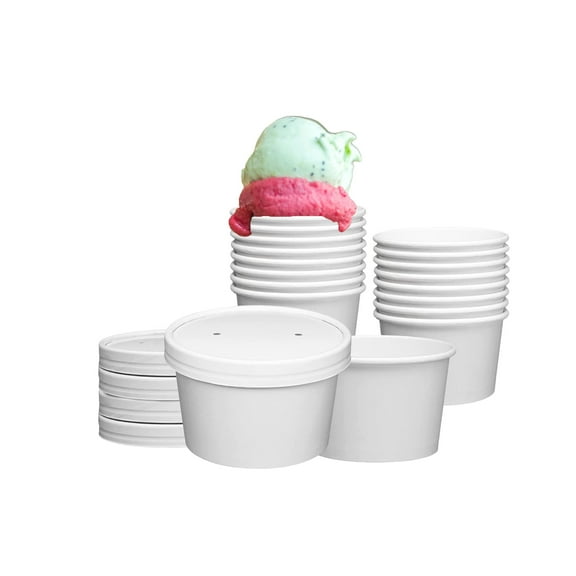 250 Sets White Paper Food Containers With Vented Lids, To Go Hot Soup Bowls, Disposable Ice Cream Cups (8oz)