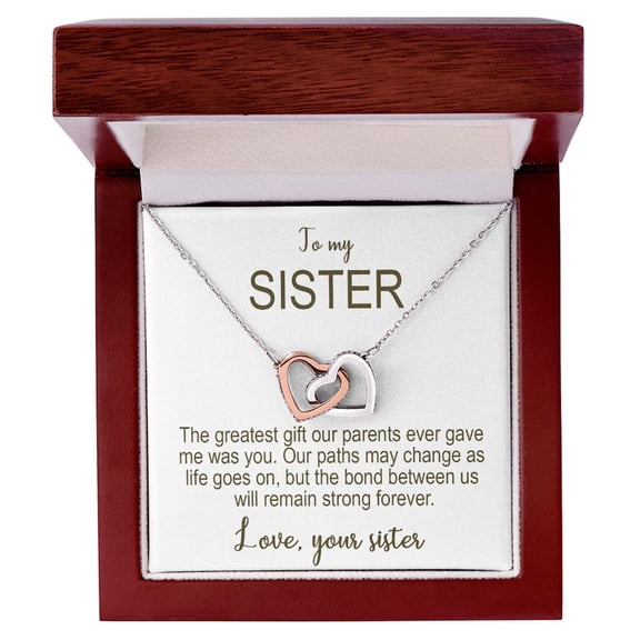 Sister Necklace Interlocking Hearts Gold-Plated Stainless Steel Message Card Meaningful Birthday, Multi Interlocking Heart Necklace