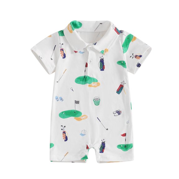 Baby Toddler Boy Girl Golf Romper 3 6 12 18 Months Half Button-up Lapel Neck Short Sleeve Bodysuit Summer Clothes