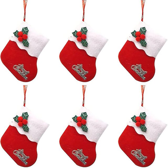 Paquete de 6 4 mini calcetín de Navidad, lindos calcetínes de Navidad rojos para regalo de Navidad kaili Sencillez