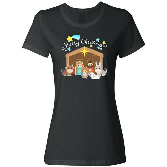 Inktastic Merry Christmas Cute Nativity Scene Women's T-Shirt