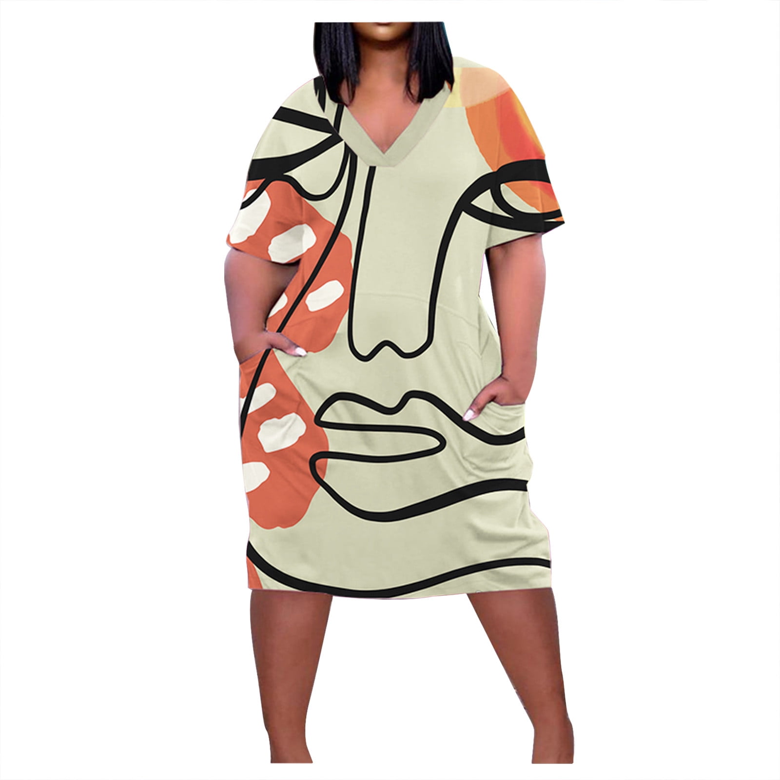 VSSSJ Women's Summer Dresses Plus Size Abstract Human Portrait Printing ...