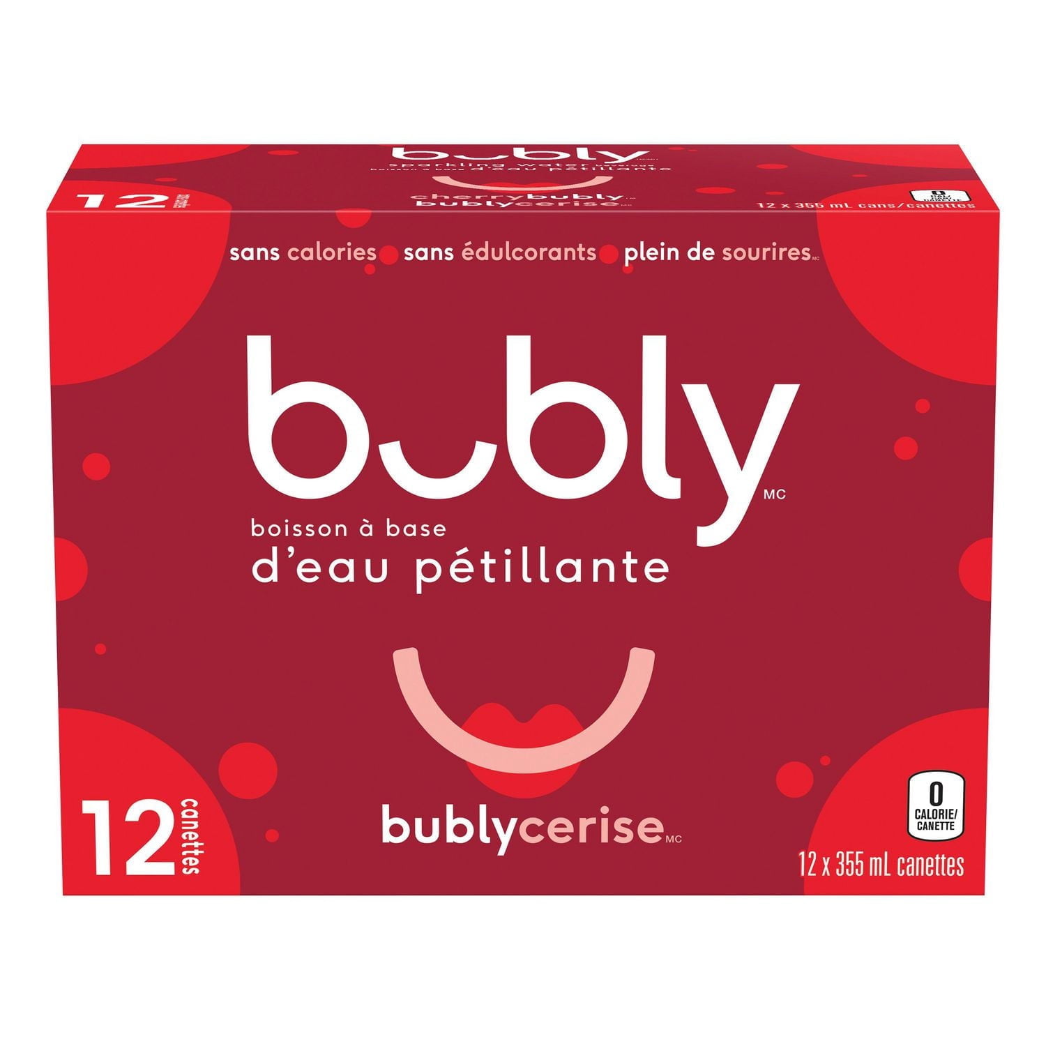 Bubly Cherry Sparkling Water Beverage, 12x355ml cans, 4.26L/144 oz