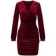 thumbnail image 1 of Vestido corto de mujer Twist Front Manga larga Cuello en V Transpirable Casual Otoño Vestido corto Vino Rojo S, 1 of 8