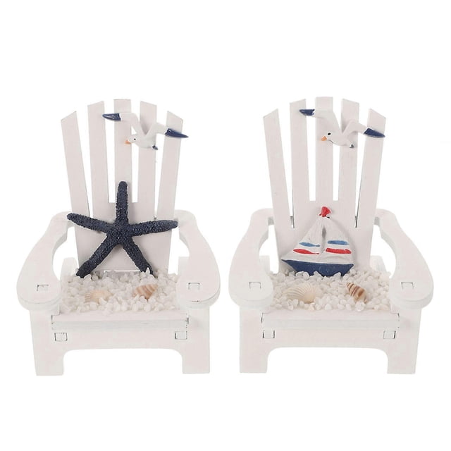 2Pcs Small Wooden Chair Ornament Beach Decor Nautical Decoration for Home Office